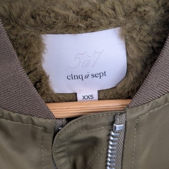 Cinq à Sept Olive Pauline Peony Embroidered Long Bomber Full Zip Coat, size XXS - Picture 4 of 10